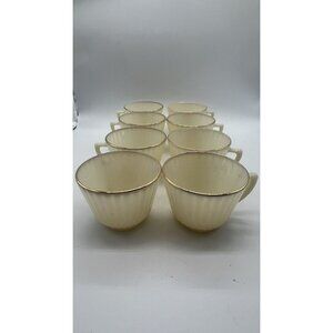 Set of 8 Vintage Macbeth Evans Milk Glass Tea Cups with Gold Trim